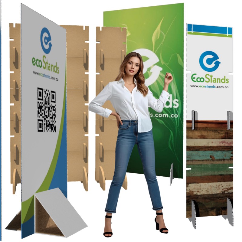 Backing o muro en madera y cartón para stand publicitarios ecológicos